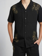 BLACK EMBROIDERY FABRIC CUBIC COLLAR CO-ORD SET