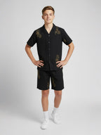 BLACK EMBROIDERY FABRIC CUBIC COLLAR CO-ORD SET