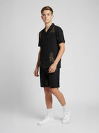 BLACK EMBROIDERY FABRIC CUBIC COLLAR CO-ORD SET