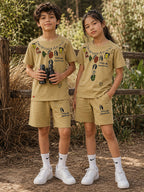 Light Brown Pop Style-Shorts Co-Ords Set