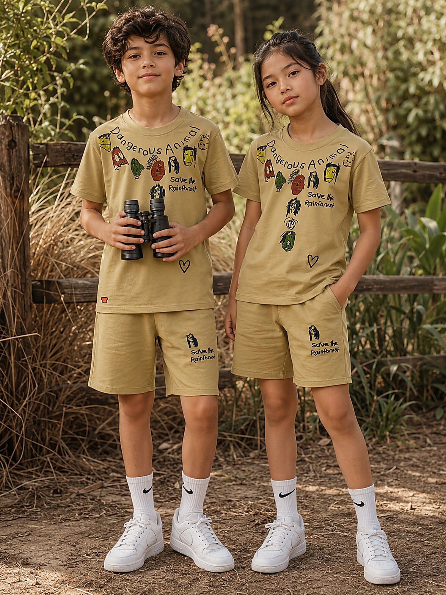 Light Brown Pop Style-Shorts Co-Ords Set