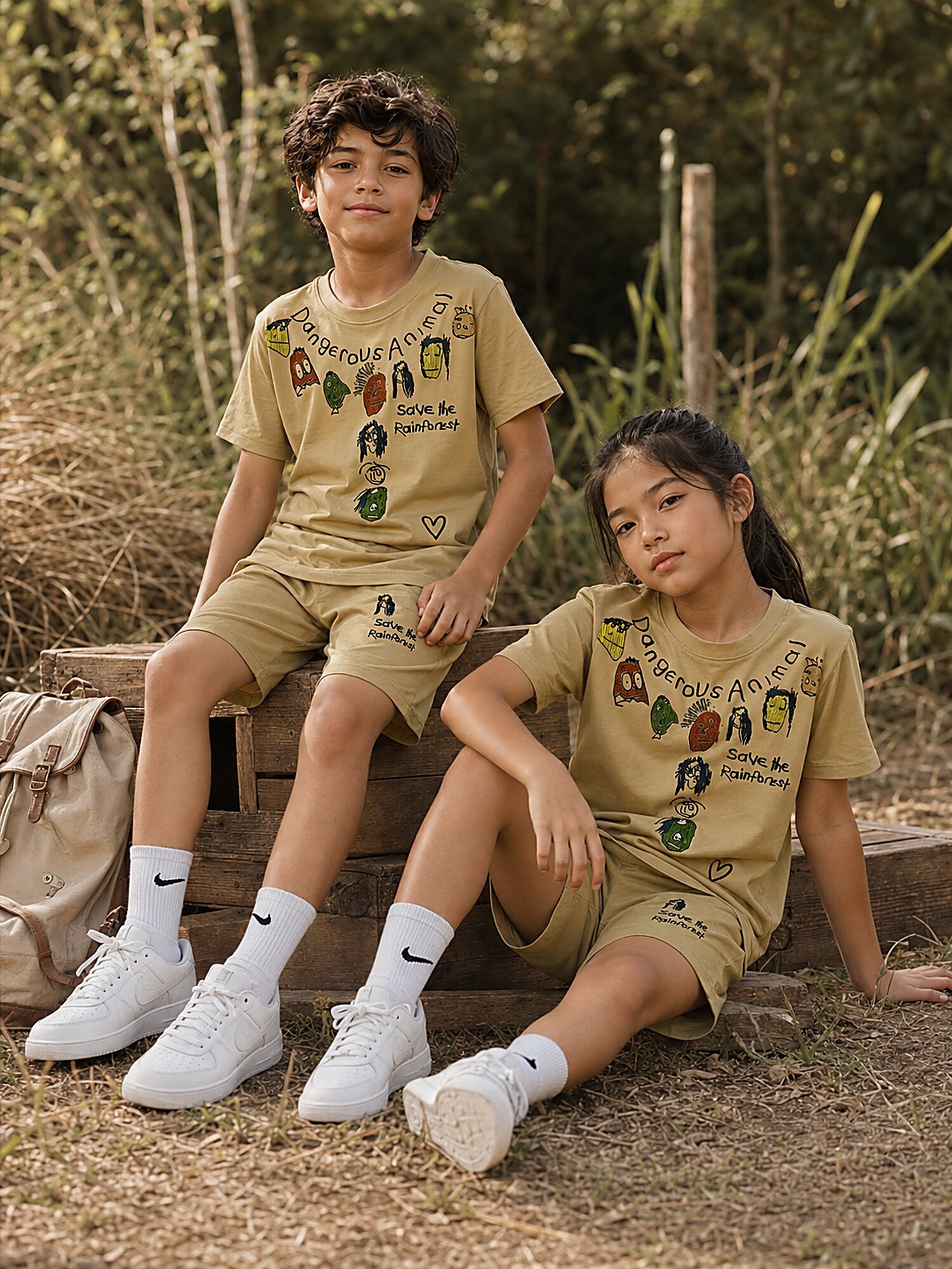 Light Brown Pop Style-Shorts Co-Ords Set