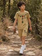 Light Brown Pop Style-Shorts Co-Ords Set