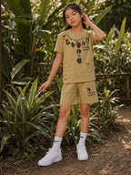 Light Brown Pop Style-Shorts Co-Ords Set