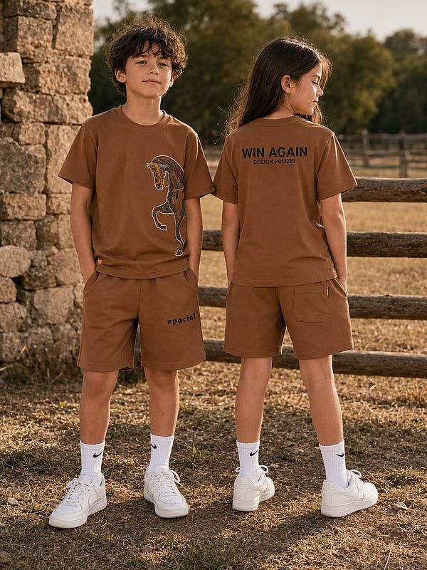 Brown Pop Style-Shorts Co-Ords Set