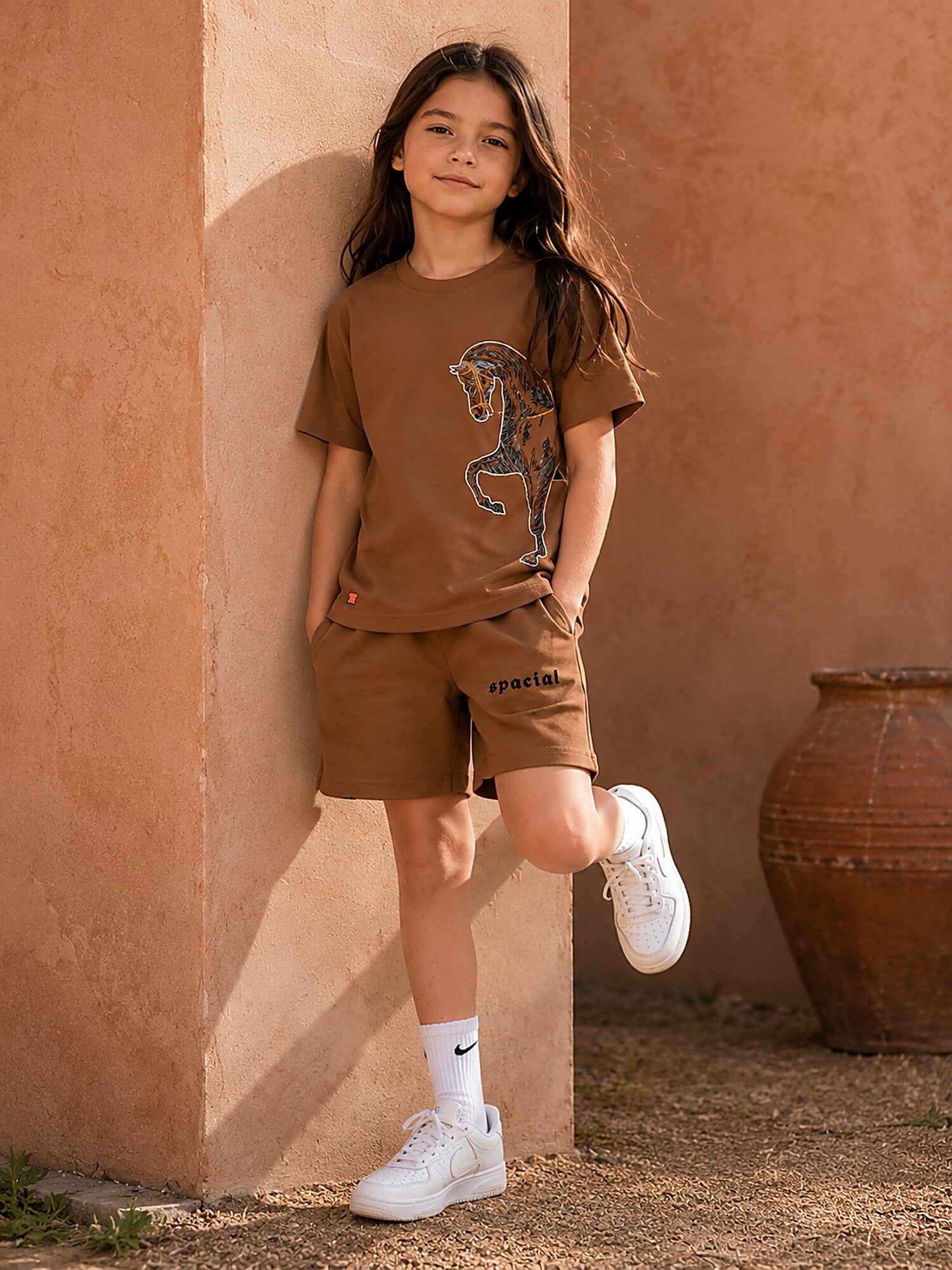 Brown Pop Style-Shorts Co-Ords Set