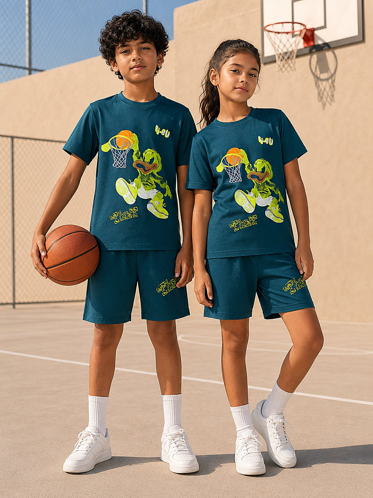 GREEN POP STYLE  SHORTS CO-ORDS SET