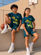 GREEN POP STYLE  SHORTS CO-ORDS SET
