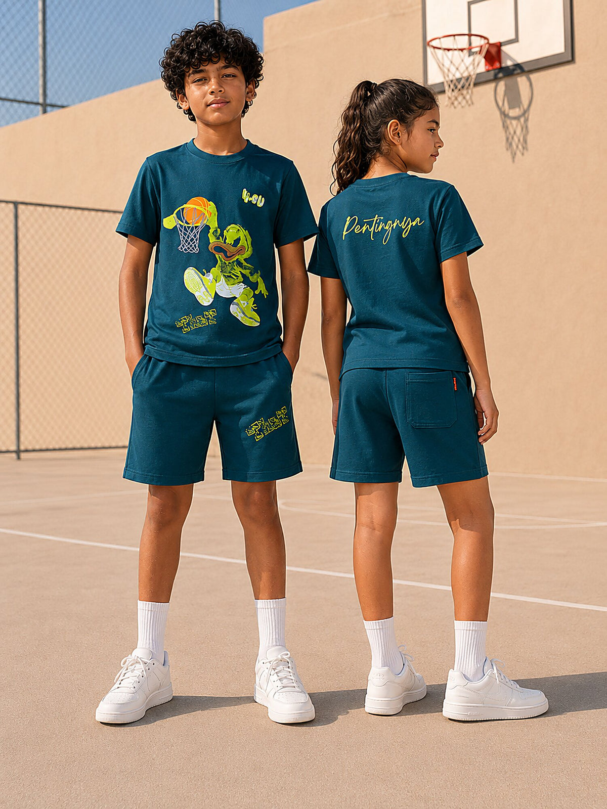 GREEN POP STYLE  SHORTS CO-ORDS SET
