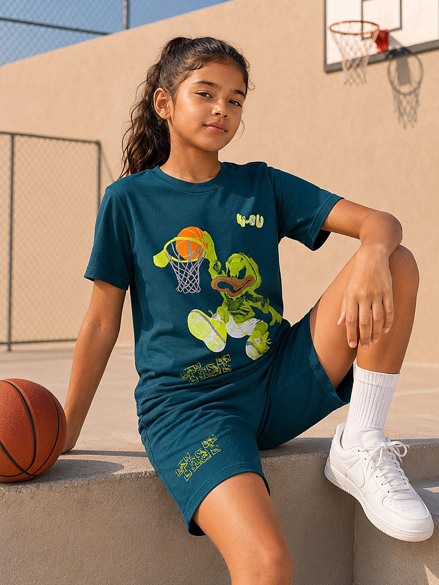 GREEN POP STYLE  SHORTS CO-ORDS SET