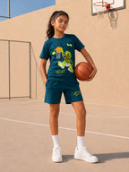 GREEN POP STYLE  SHORTS CO-ORDS SET