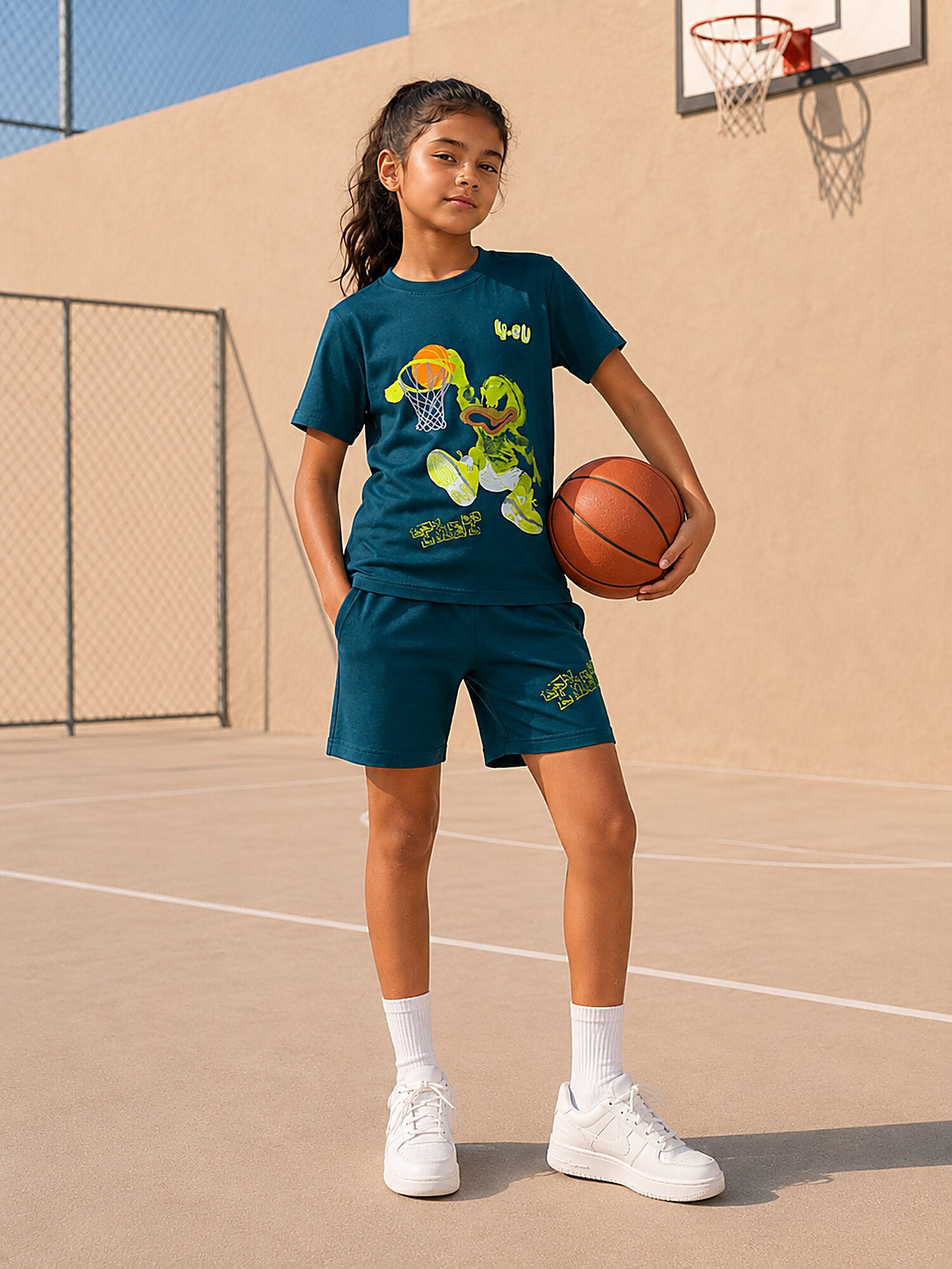 GREEN POP STYLE  SHORTS CO-ORDS SET