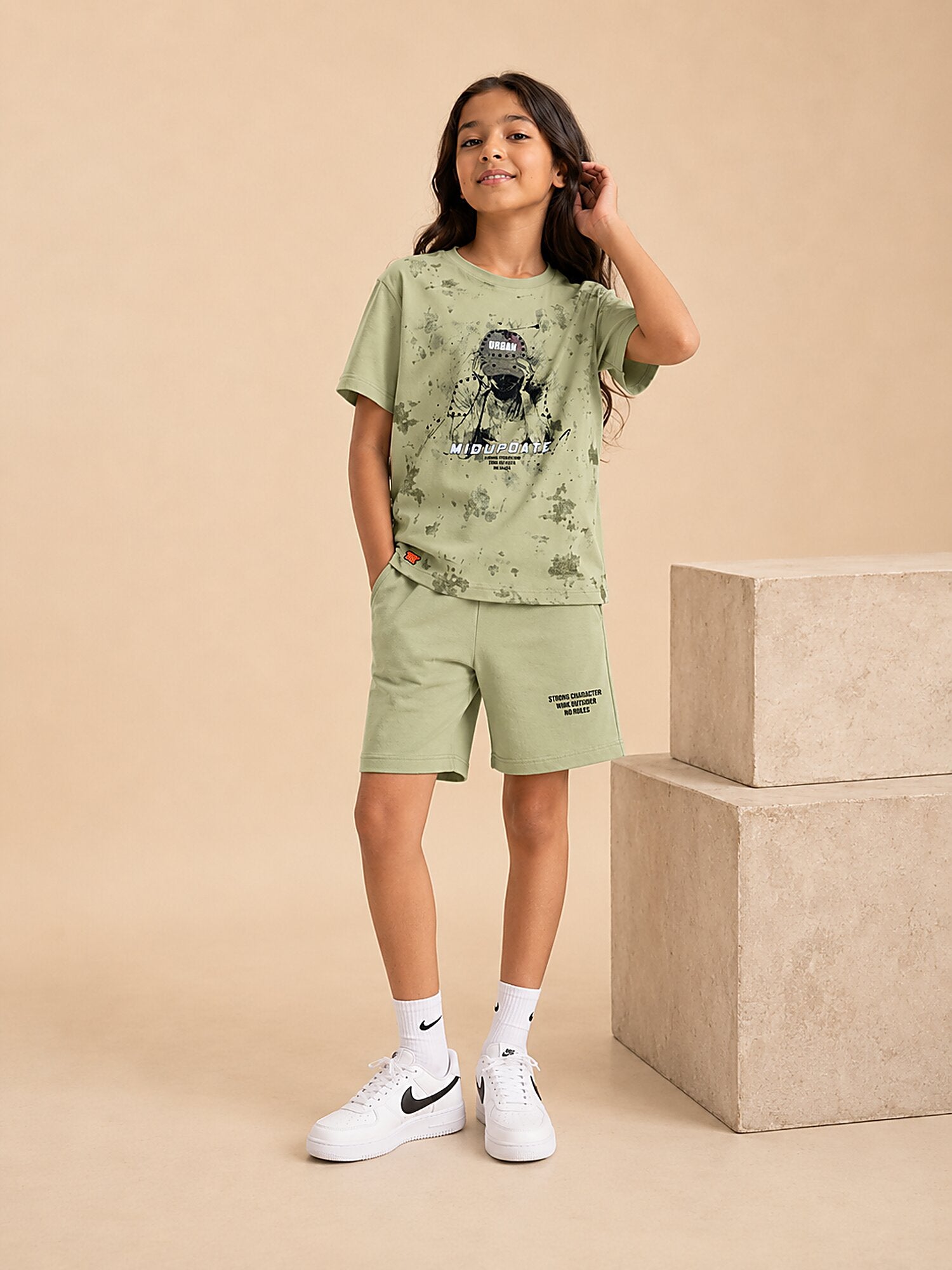 Pista Green Pop Style-Shorts Co-Ords Set