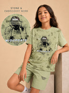 Pista Green Pop Style-Shorts Co-Ords Set