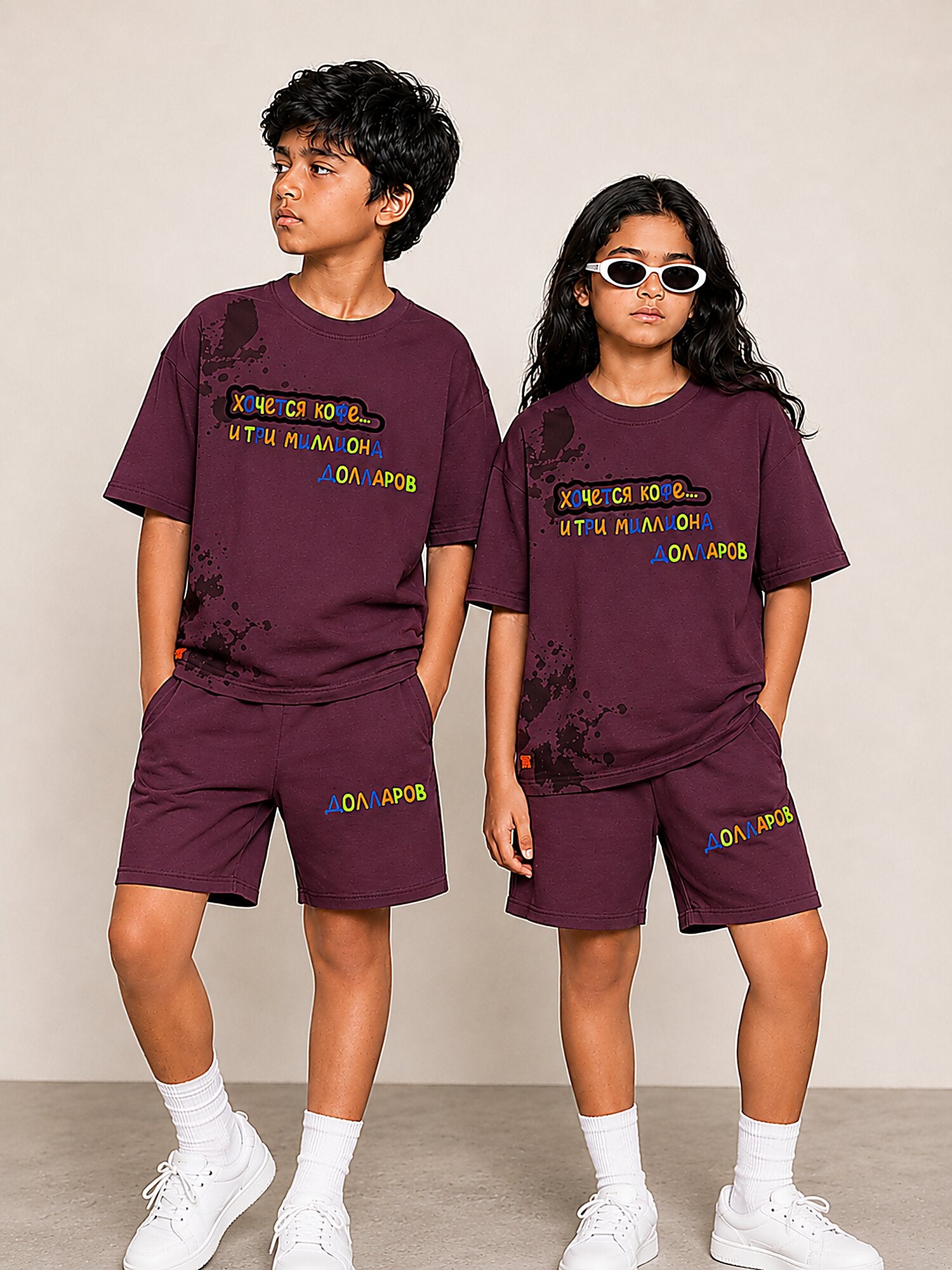 Maroon Pop Style-Shorts Co-Ords Set
