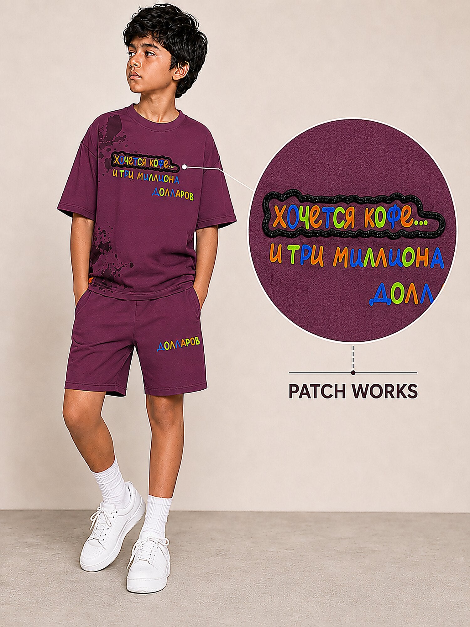 Maroon Pop Style-Shorts Co-Ords Set