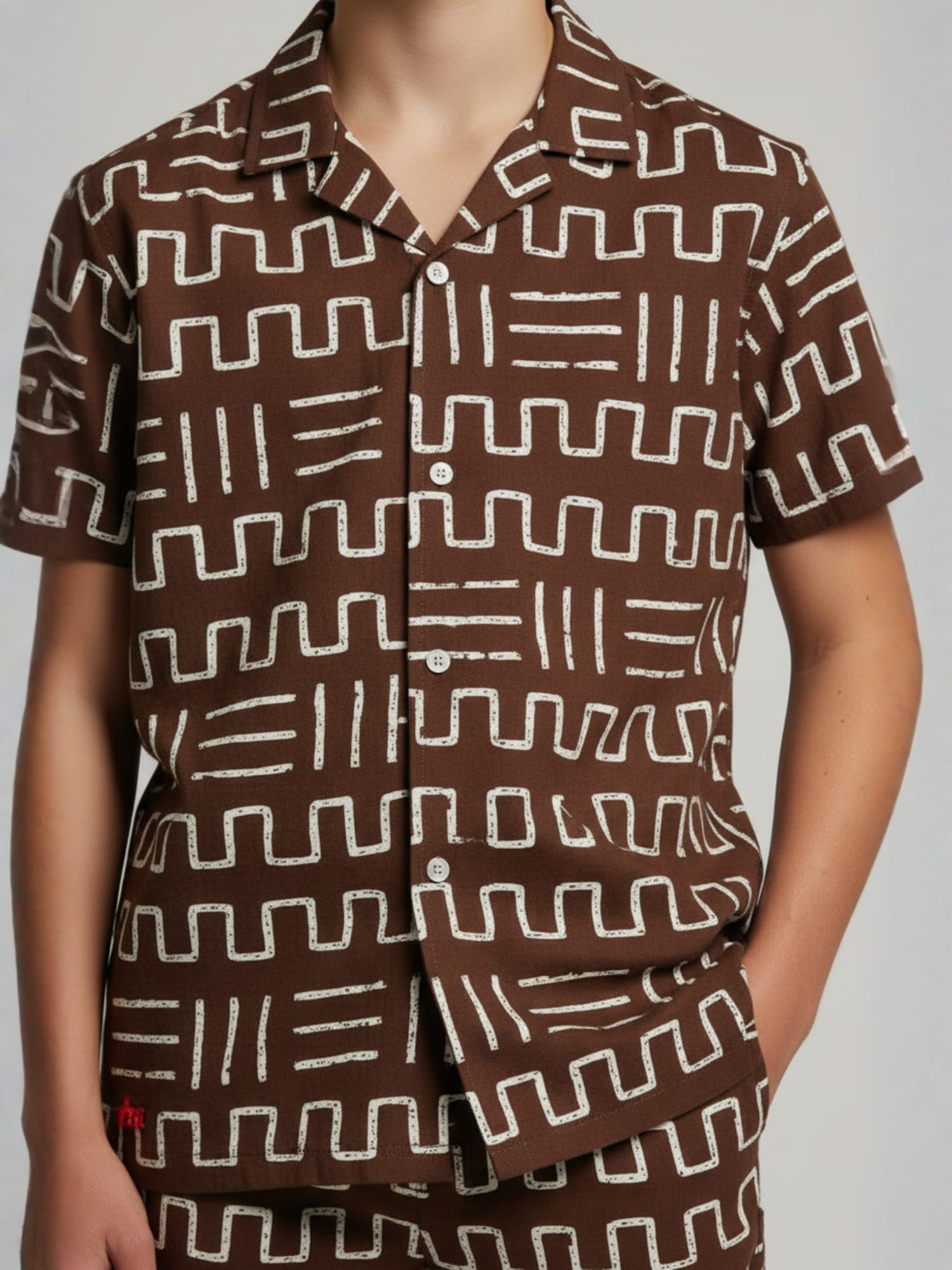 BROWN COTTON SHORTS CUBIC COLLAR CO-ORD SET