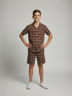 BROWN COTTON SHORTS CUBIC COLLAR CO-ORD SET