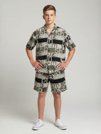 BLACK COTTON SHORTS CUBIC COLLAR CO-ORD SET