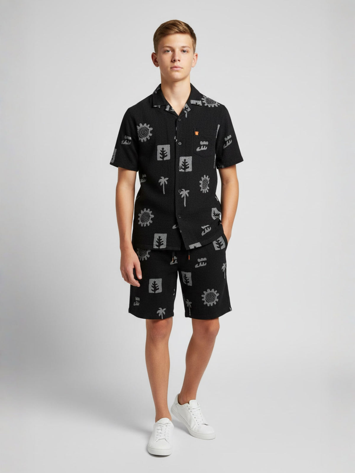BLACK COTTON SHORTS CUBIC COLLAR CO-ORD SET