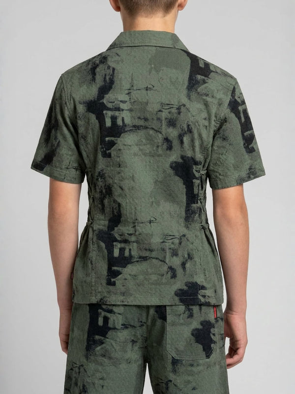 OLIVE COTTON SHORTS CUBIC COLLAR CO-ORD SET