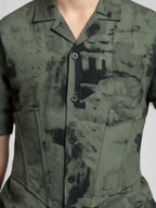 OLIVE COTTON SHORTS CUBIC COLLAR CO-ORD SET