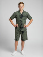 OLIVE COTTON SHORTS CUBIC COLLAR CO-ORD SET