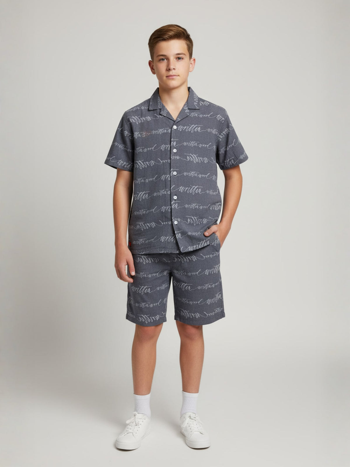 BLUE COTTON SHORTS CUBIC COLLAR CO-ORD SET