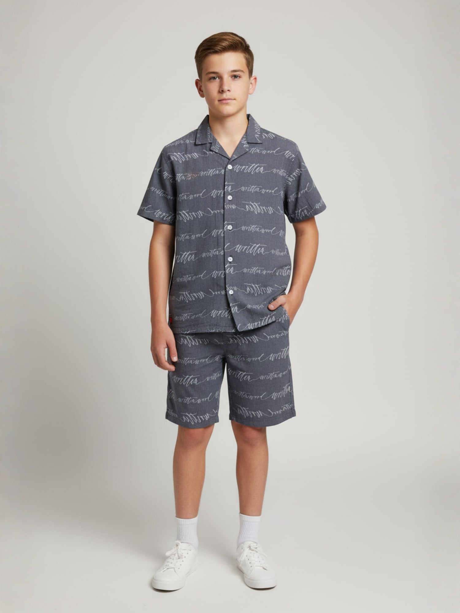 BLUE COTTON SHORTS CUBIC COLLAR CO-ORD SET