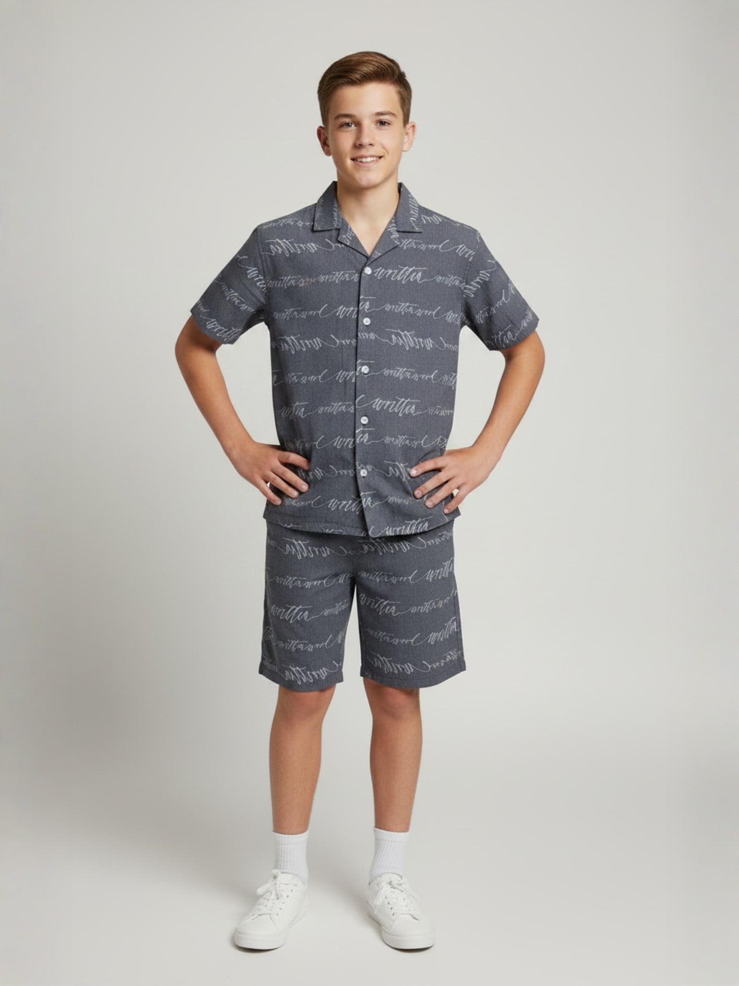 BLUE COTTON SHORTS CUBIC COLLAR CO-ORD SET