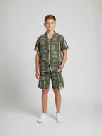 MAHENDI GREEN COTTON SHORTS CUBIC COLLAR CO-ORD SET