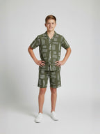 MAHENDI GREEN COTTON SHORTS CUBIC COLLAR CO-ORD SET