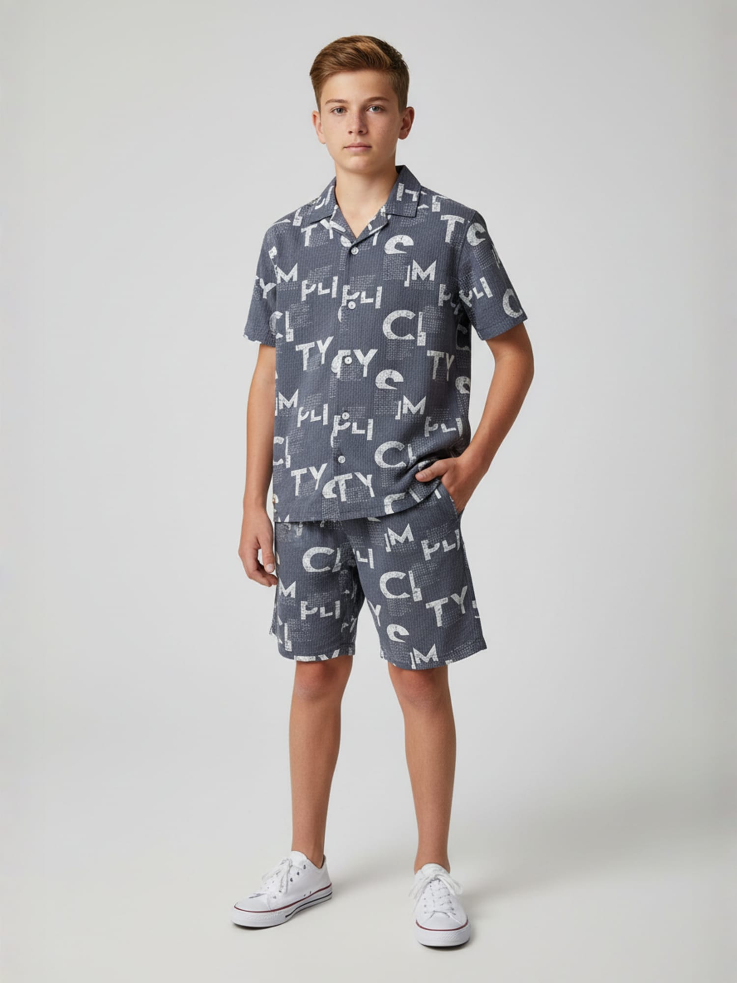 ICE BLUE COTTON SHORTS CUBIC COLLAR CO-ORD SET