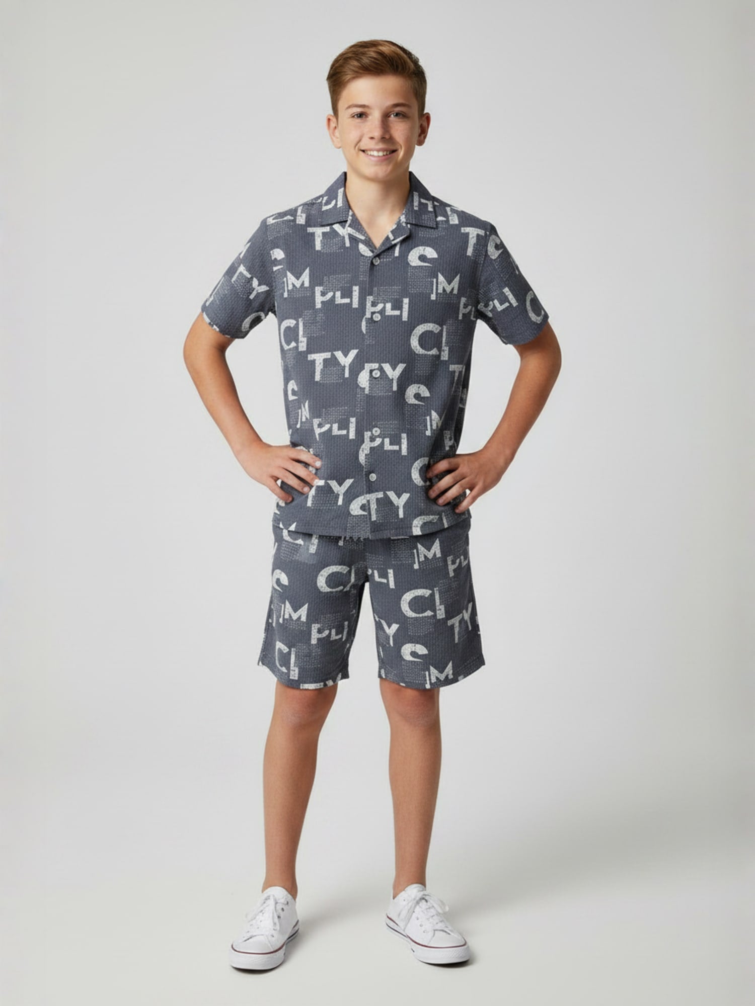 ICE BLUE COTTON SHORTS CUBIC COLLAR CO-ORD SET