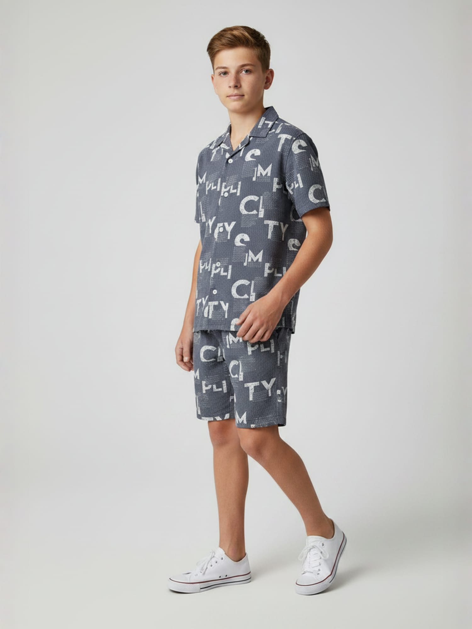 ICE BLUE COTTON SHORTS CUBIC COLLAR CO-ORD SET