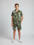 GREEN COTTON SHORTS CUBIC COLLAR CO-ORD SET