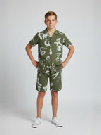GREEN COTTON SHORTS CUBIC COLLAR CO-ORD SET