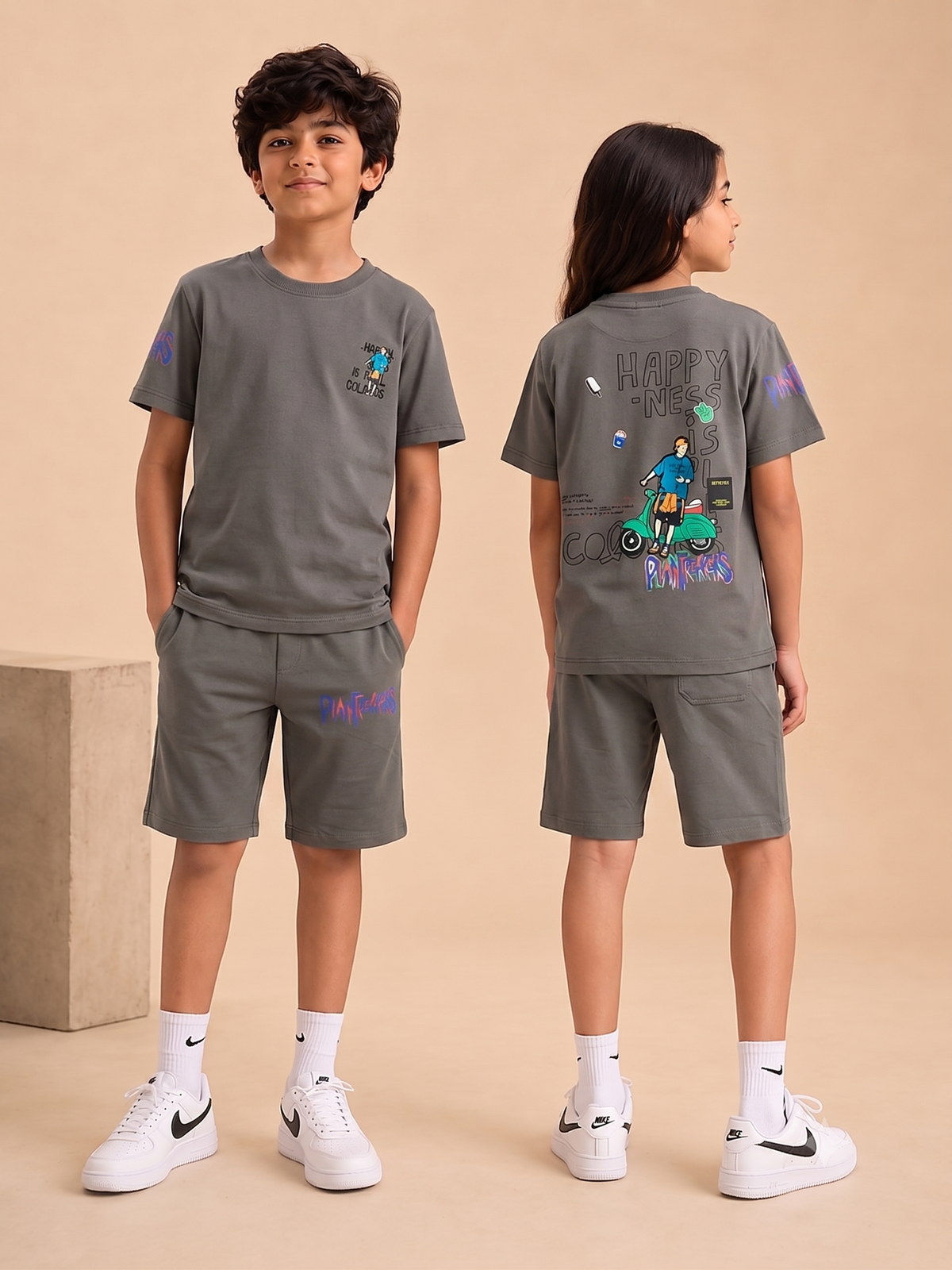 GREY YOUTH TREND SHORTS CO-ORD SET