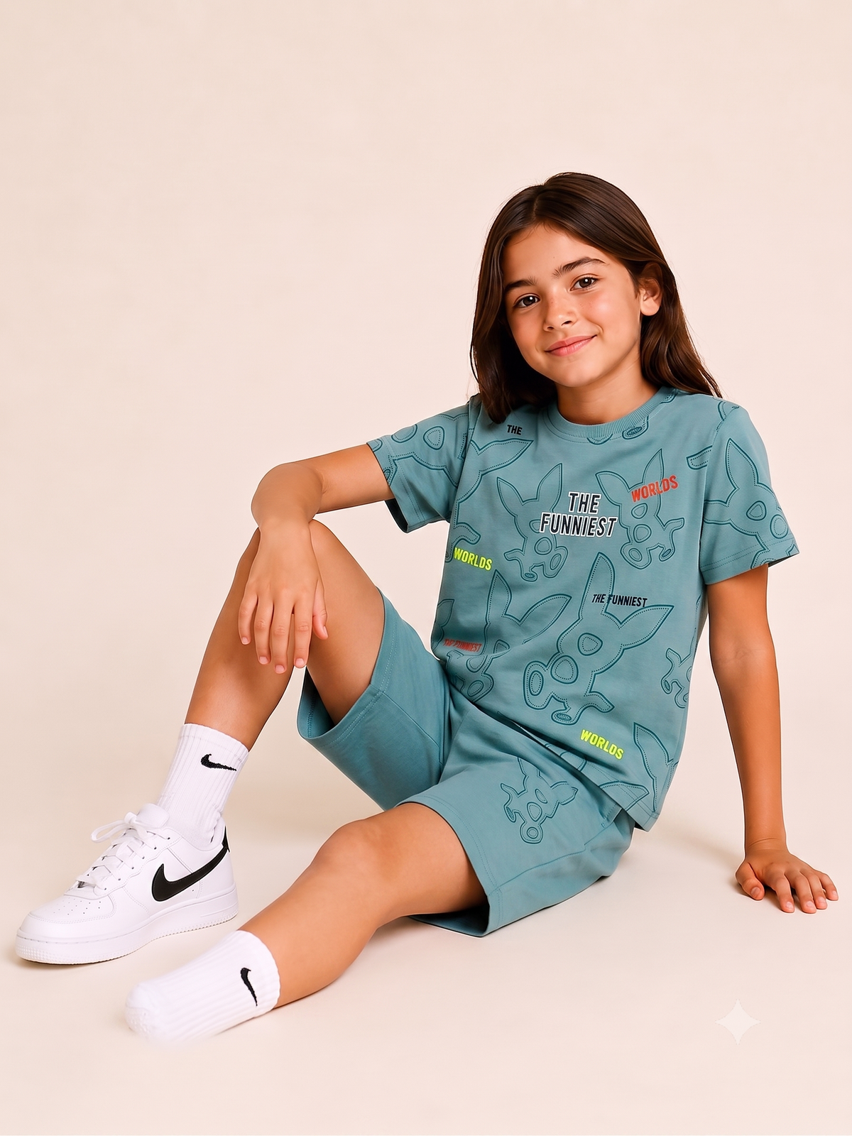 TEAL YOUTH TREND SHORTS CO-ORD SET