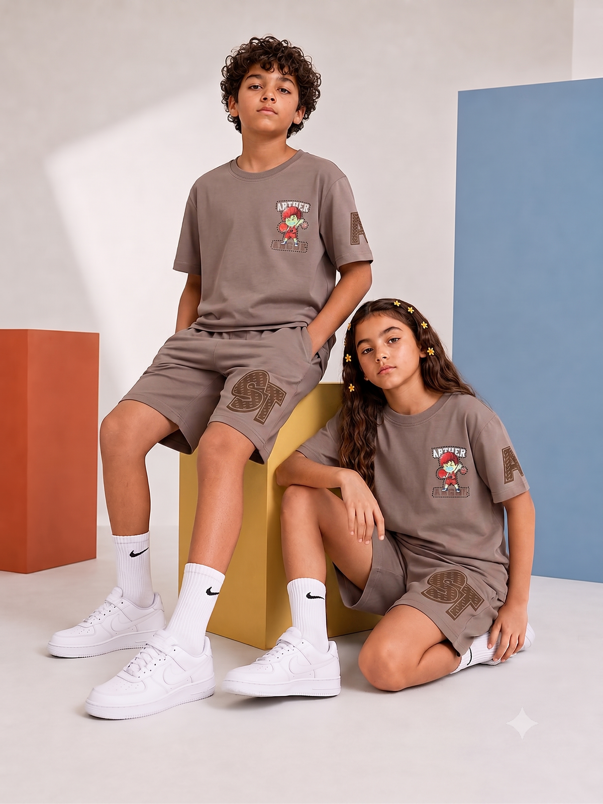 BROWN YOUTH TREND SHORTS CO-ORD SET