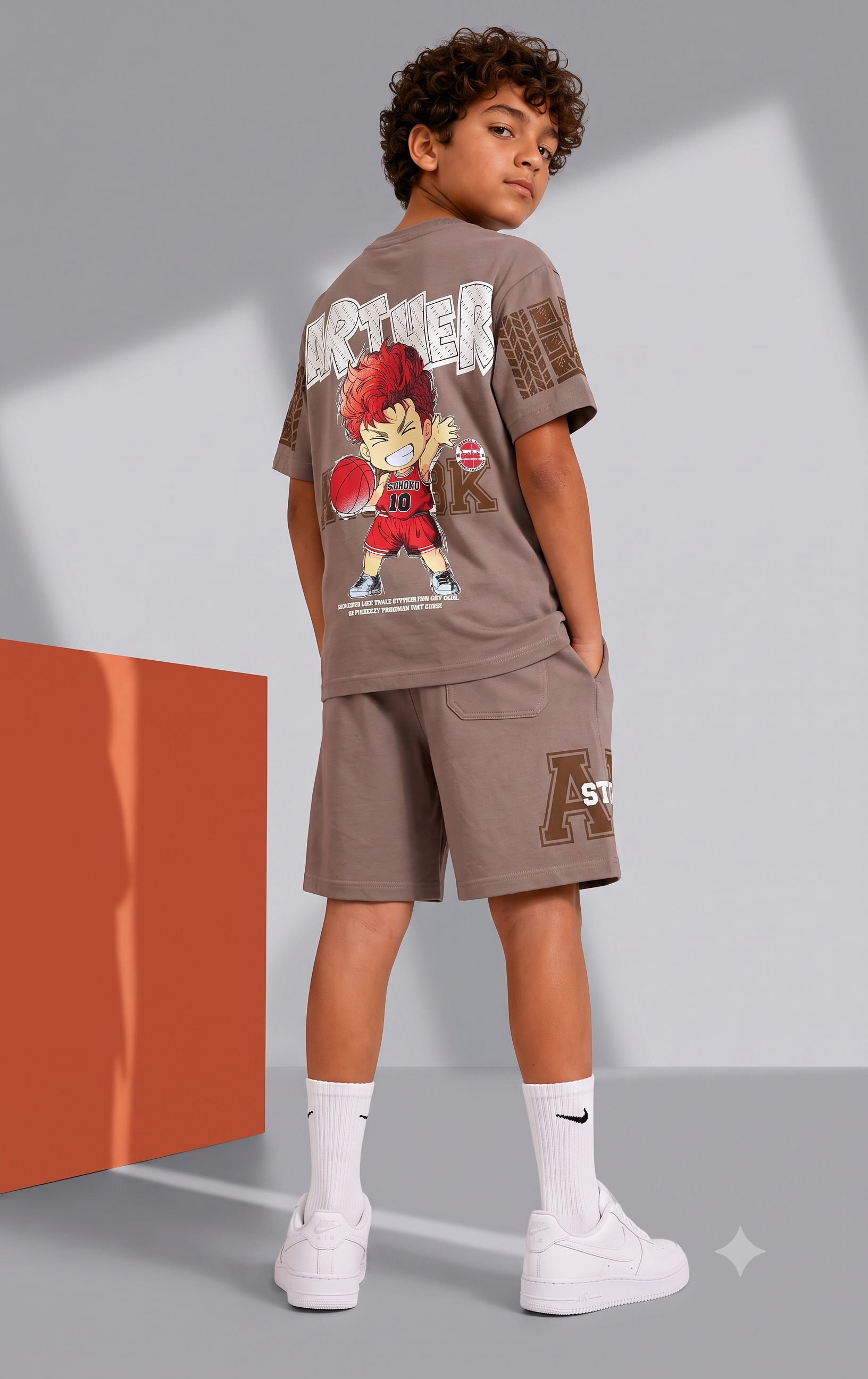 BROWN YOUTH TREND SHORTS CO-ORD SET