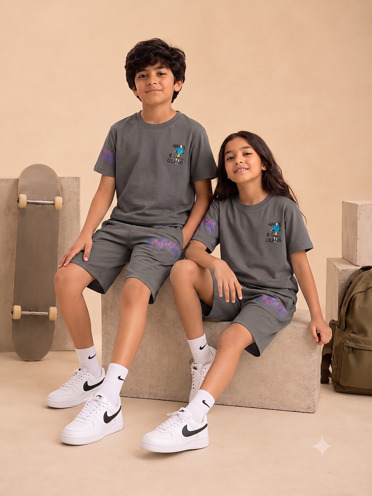 GREY YOUTH TREND SHORTS CO-ORD SET