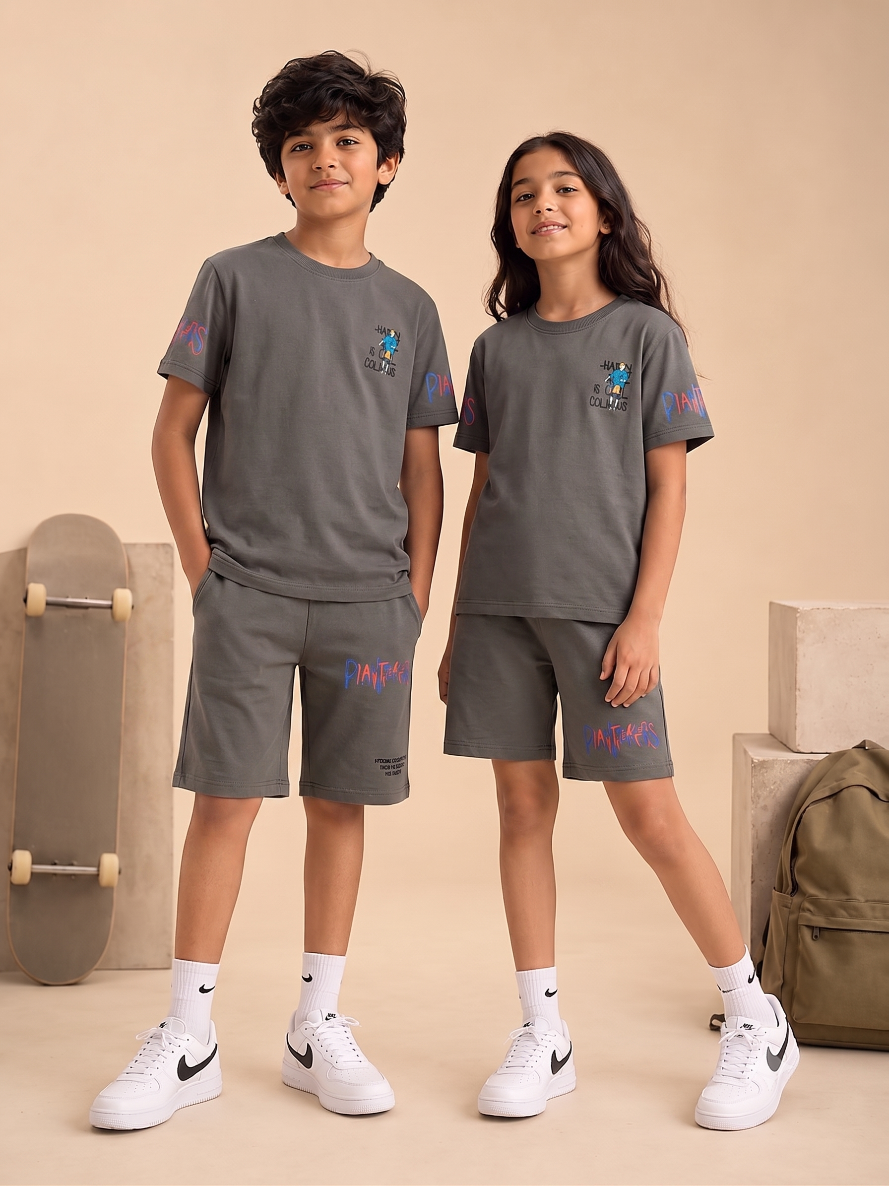 GREY YOUTH TREND SHORTS CO-ORD SET