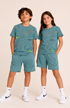TEAL YOUTH TREND SHORTS CO-ORD SET
