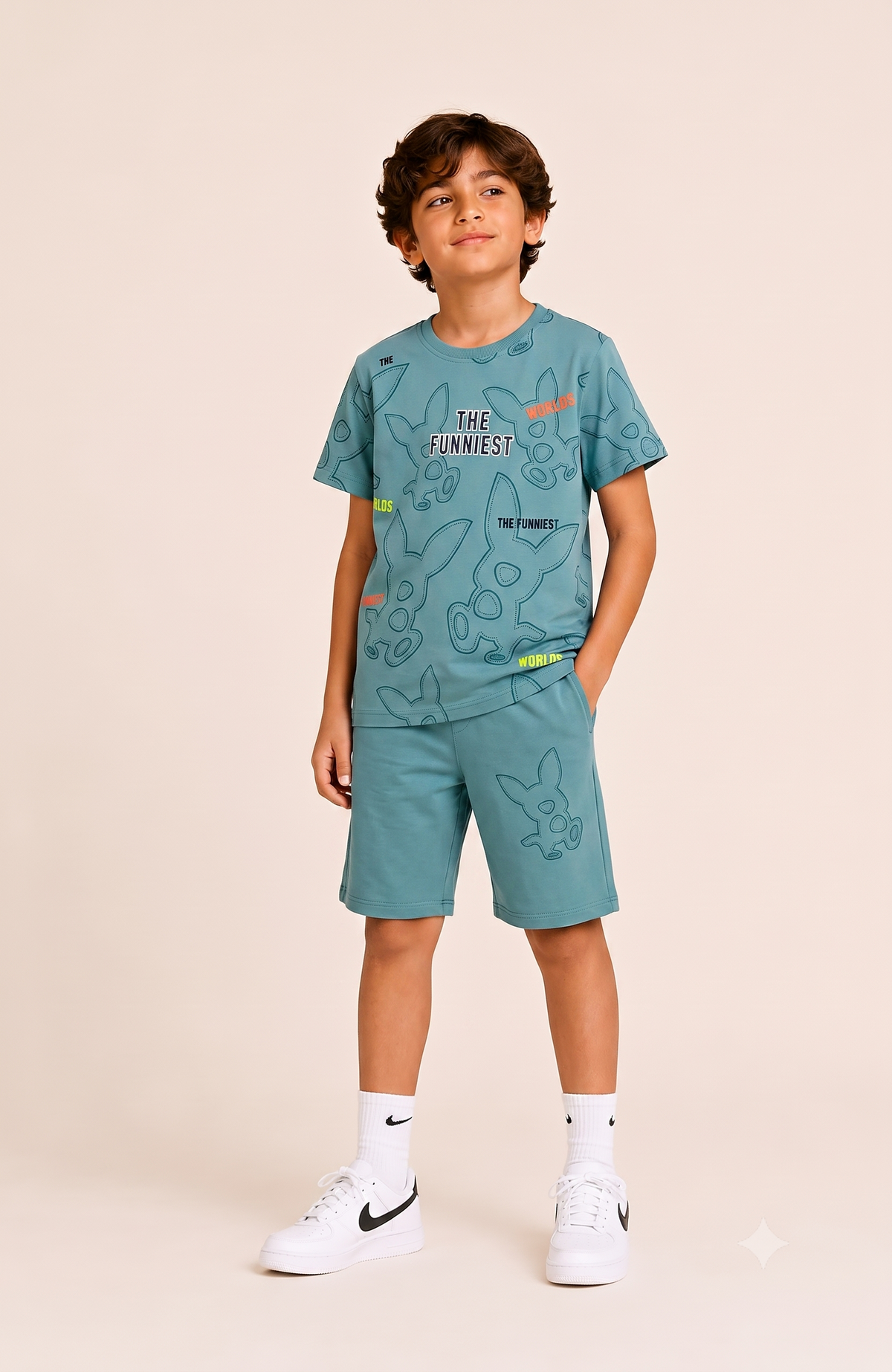TEAL YOUTH TREND SHORTS CO-ORD SET