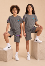 GREY YOUTH TREND SHORTS CO-ORD SET