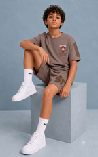 BROWN YOUTH TREND SHORTS CO-ORD SET