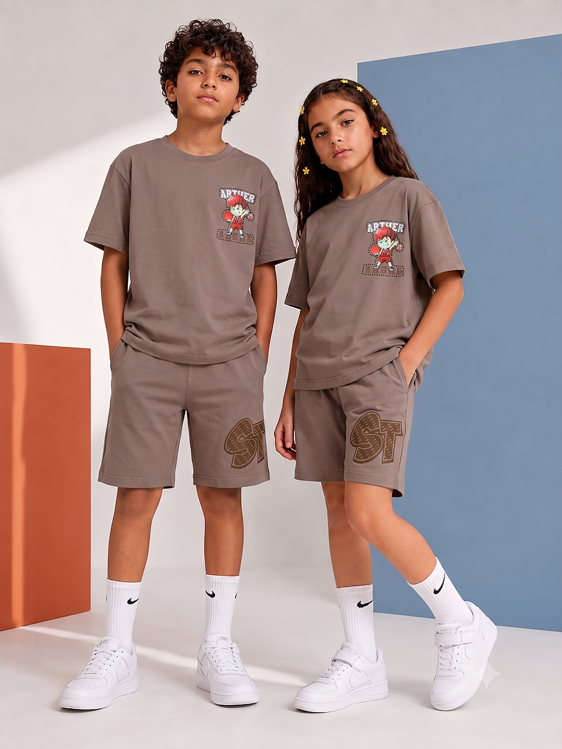 BROWN YOUTH TREND SHORTS CO-ORD SET