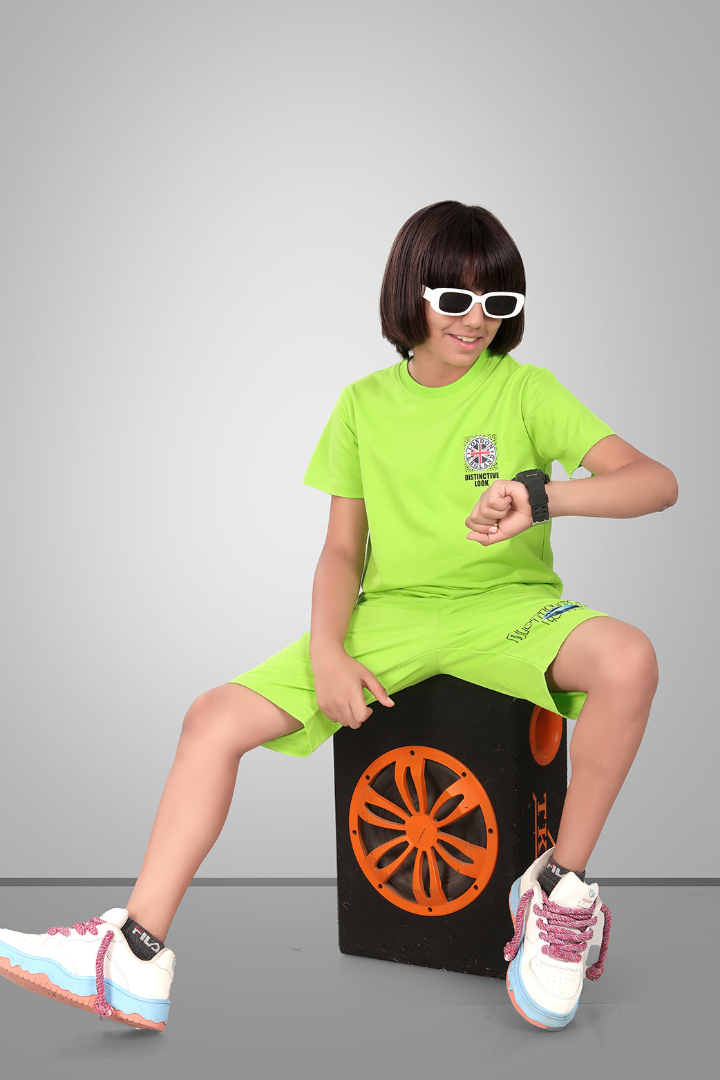 LIME GREEN URBANBOYS LUXE EDITION SHORTS CO-ORD SET