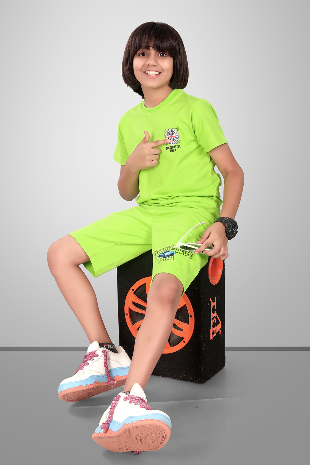 LIME GREEN URBANBOYS LUXE EDITION SHORTS CO-ORD SET